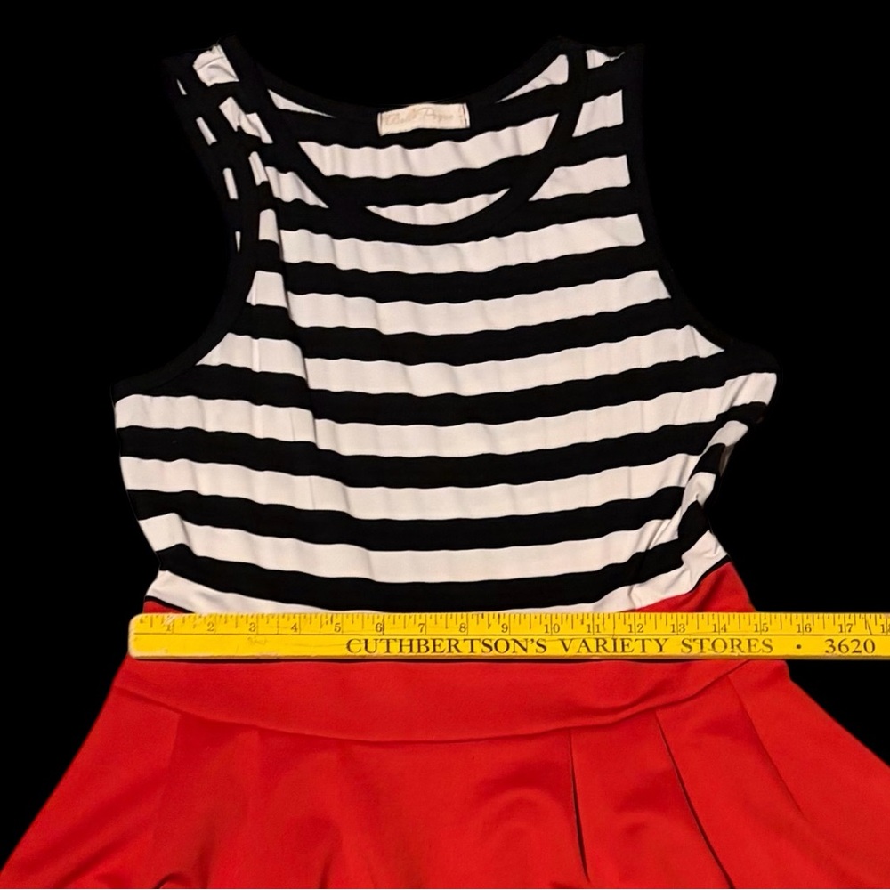 Striped Black and White Top with Red Skirt Dress - Picture 7 of 13